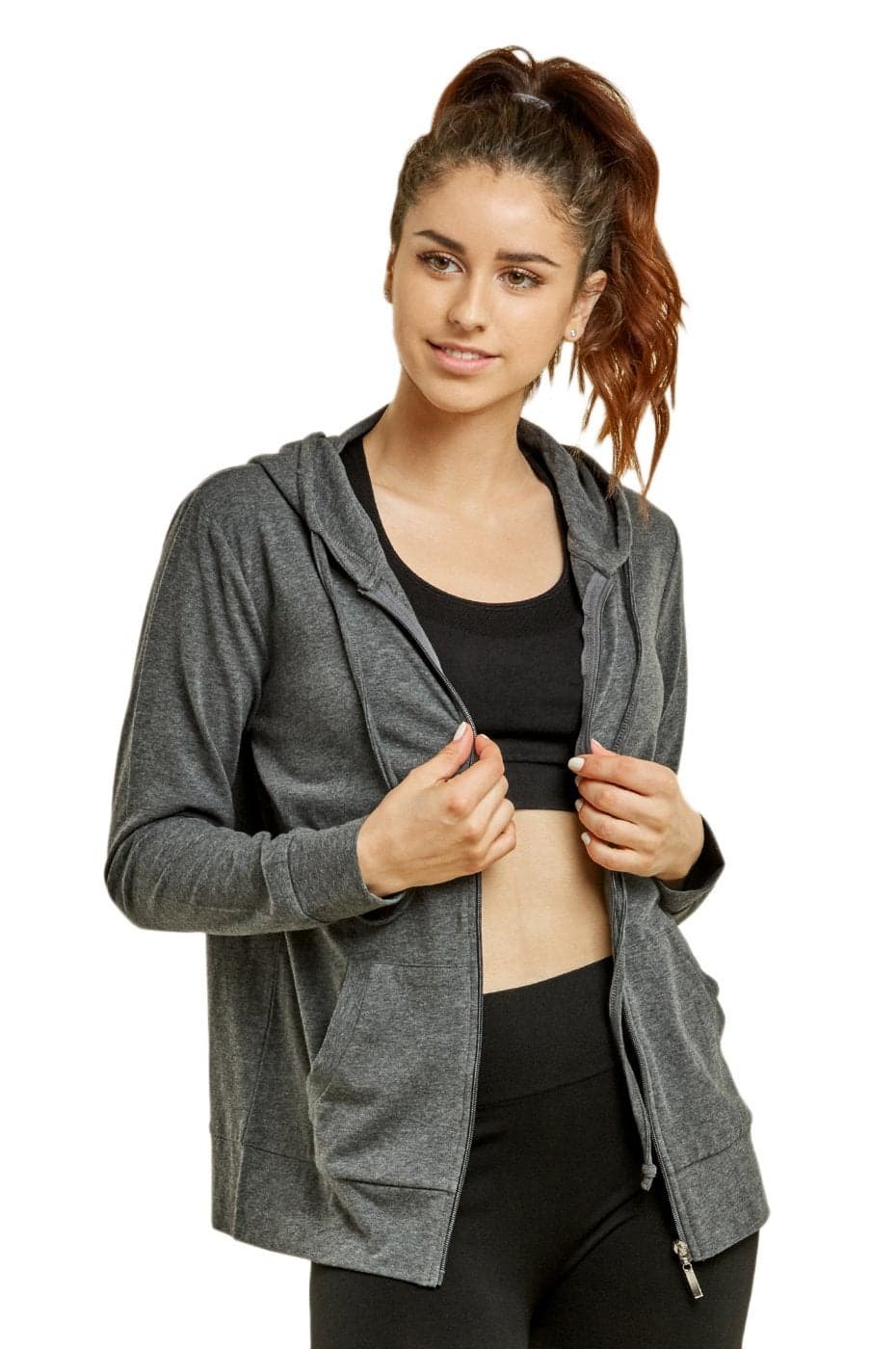 Sofra Women's Thin Cotton Zip Up Hoodie Jacket (3XL, Charcoal)