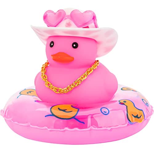 wonuu Pink Rubber Duck HeartShaped Sunglasses Rubber Ducks for Cars Funny and Cool as Car Ornament Gifts Pink Cowboy Hat