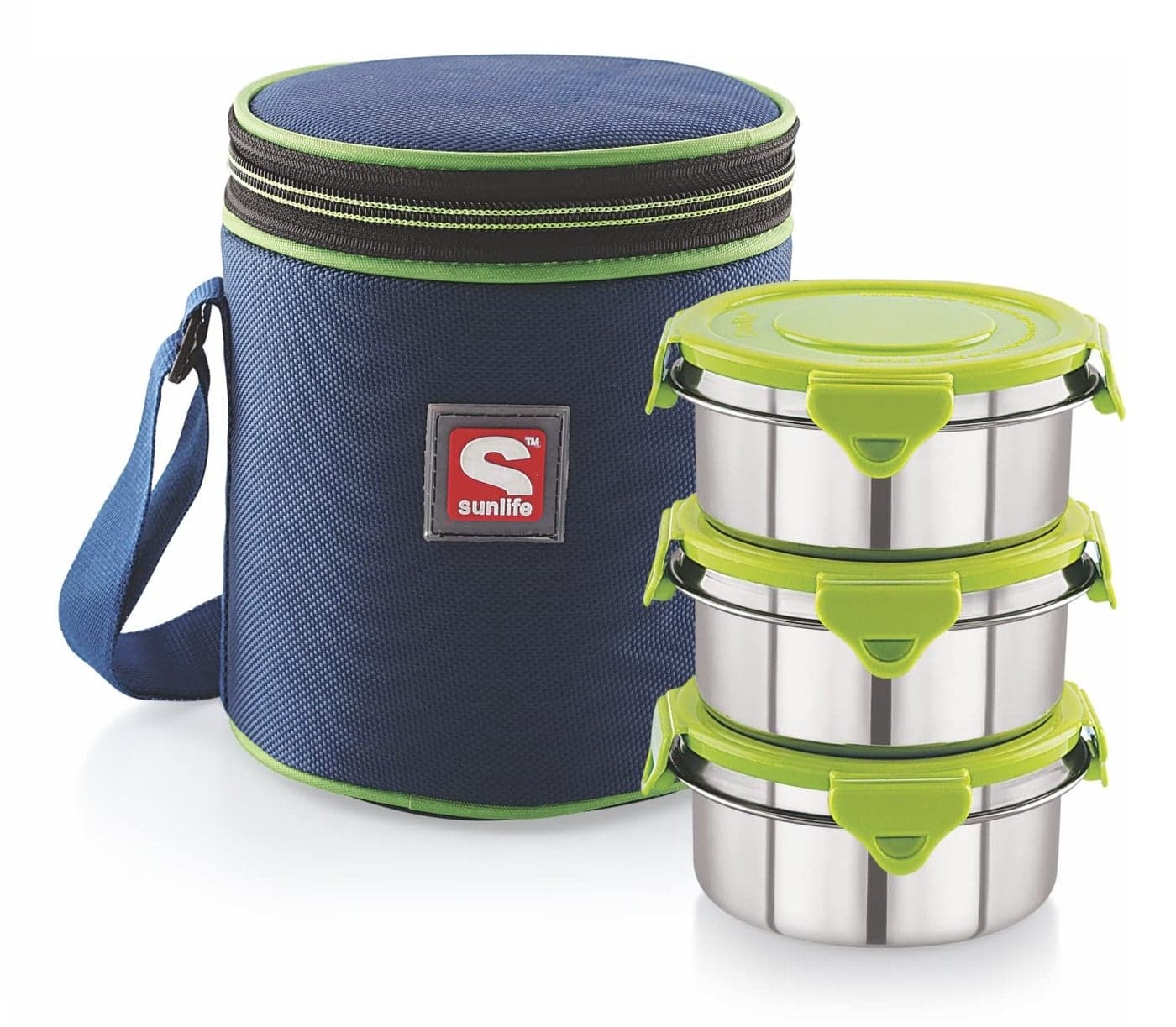 SUNLIFE - Decent 3Pc Insulated Lunch Pack - 3Pc Stainless Steel Containers (Lock-N-Lock) Lunch Box (Green)