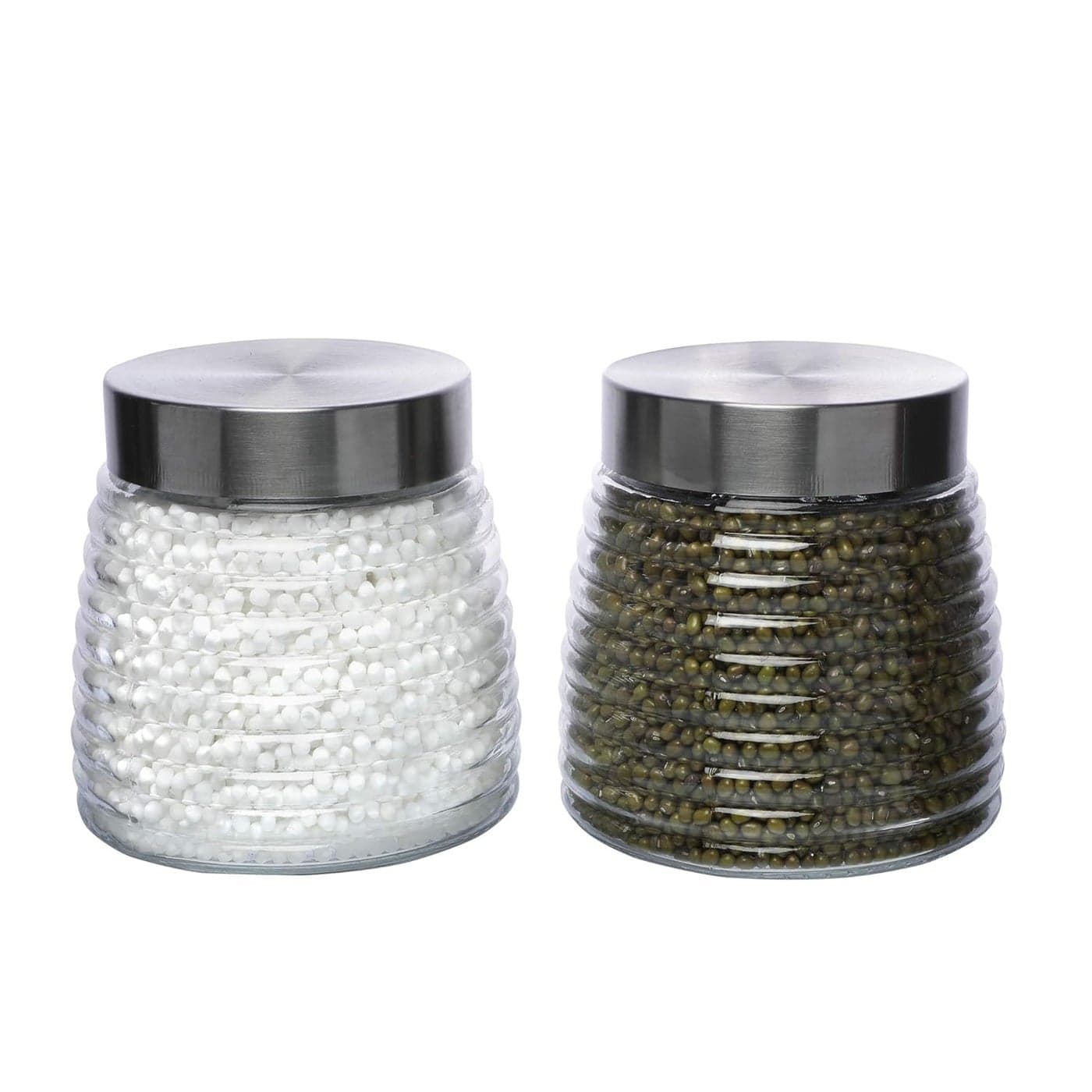 Cutting EDGE Designer Glass Jar 1350ml13L Clear Container for Kitchen Aachar Pickle Dry Fruits Dried Masala Grocery Grains with Leakproof Airtight Storage Silver Lid Set of 2