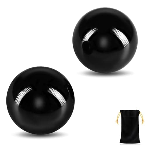 Learay 2 Pcs Black Obsidian Baoding Balls Chinese Health Exercise Massage Balls with Carry Pouch for Stress Relief Hand Exercise Balls Black157 inch