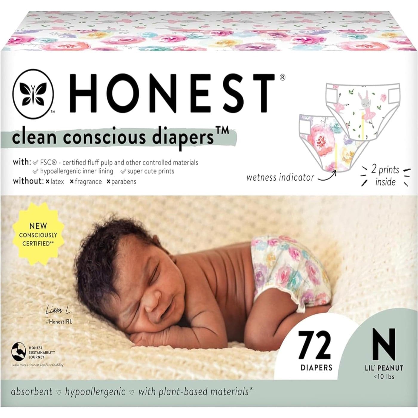 The Honest Company Clean Conscious Diapers for Sensitive Skin Hypoallergenic Fragrance Free Girl Prints Club Box Size Newborn 72 Count Prints May Temporarily Vary