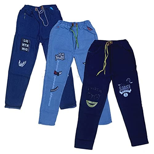 R2G Girl's Stretch Fit Denim Trackpants (Blue_12 - 13 Years)