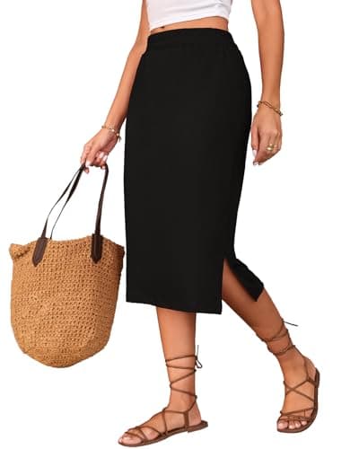Naggoo Black Skirt Women Midi High Waisted Casual Long Skirts with Slit Black M