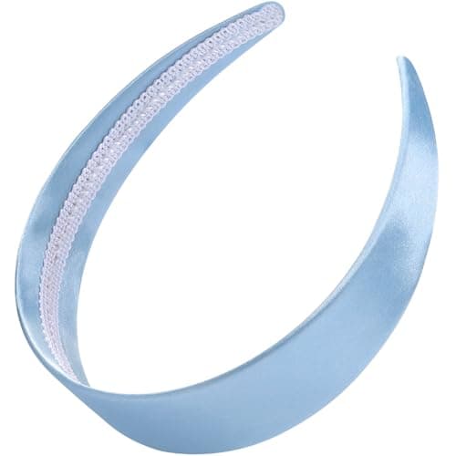 WantGor 16 Inch Wide Headbands Silk Satin Plain Headband for Women Non Slip Solid Hair Bands Hair Accessories Cosplay DIY Holiday Head Band Blue Large
