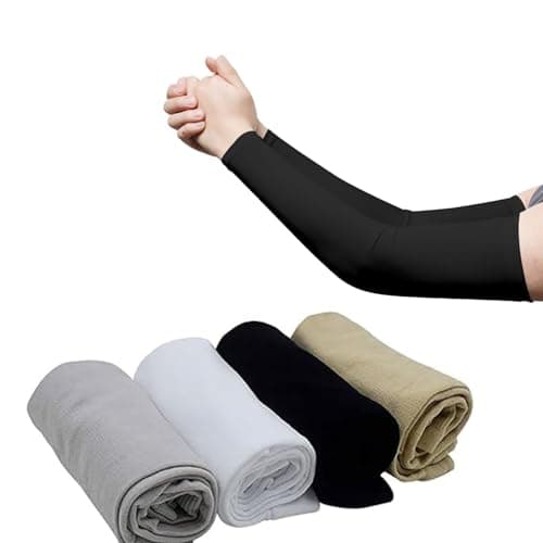 PCTC 4 Pairs UV Sun Protection Arm Sleeves for Men Women Youth, Straight Compression Cooling Sleeve Cover for Cycling, Driving, Running, Riding, Fishing, Golfing and Outdoor Sports