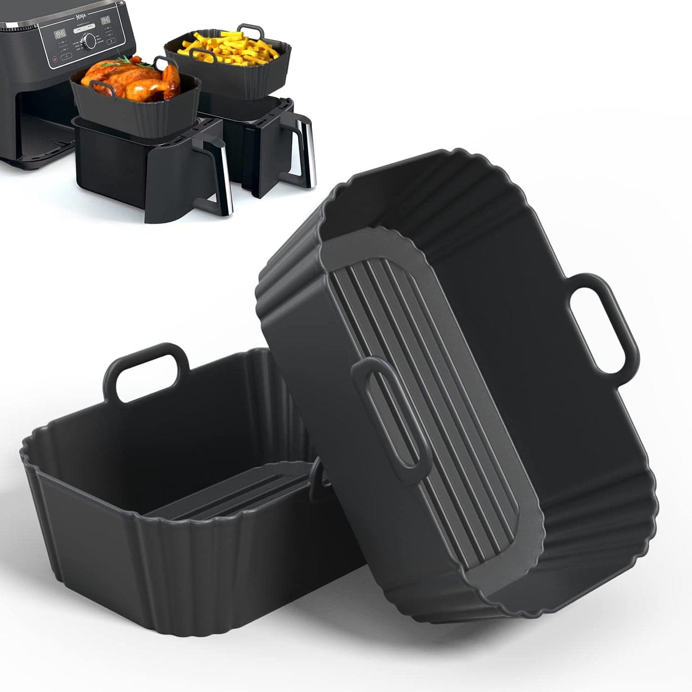 PINTAUR Silicone Air Fryer Liner 2Pack Ninja Air Fryer Accessories Repeatable Silicone Liners for Ninja Dual Air Fryer AF300UK AF400UK Tower T17088 787inch Silicone Air Fryer Pot Basket