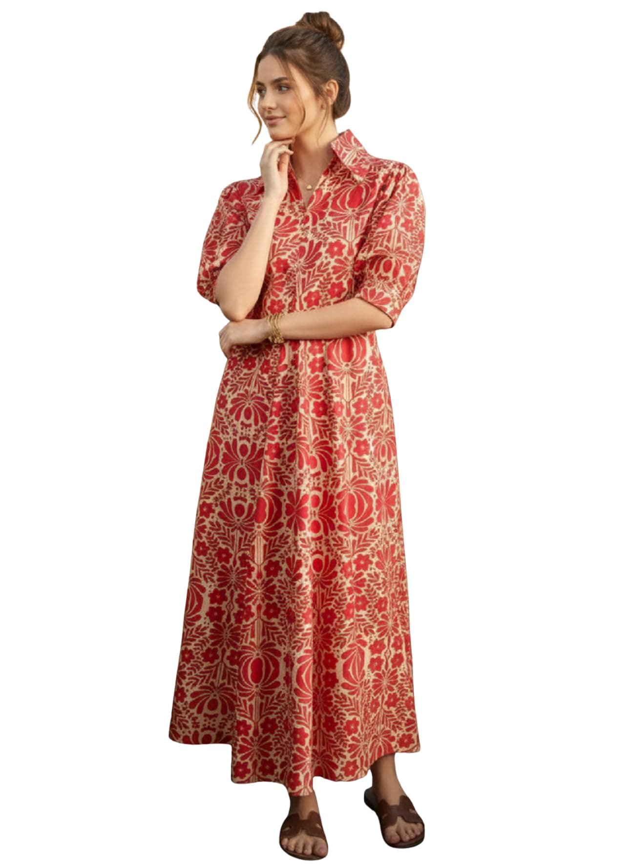 LERIYA Fashion One Piece Dress for Women Long | Comfortable Maxi Stylish Frocks Rayon Dresses (LF-WD1364-M-Red)
