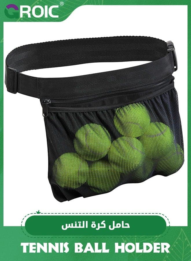 Tennis Ball Band Holder, Adjustable Pickleball Waist Pouch Holder, Mesh Waist Hip Ball Bag Pouch Carrier, Tennis Pickleballs Holding Accessory, Easy Holding 8 Pickle Balls or Tennis