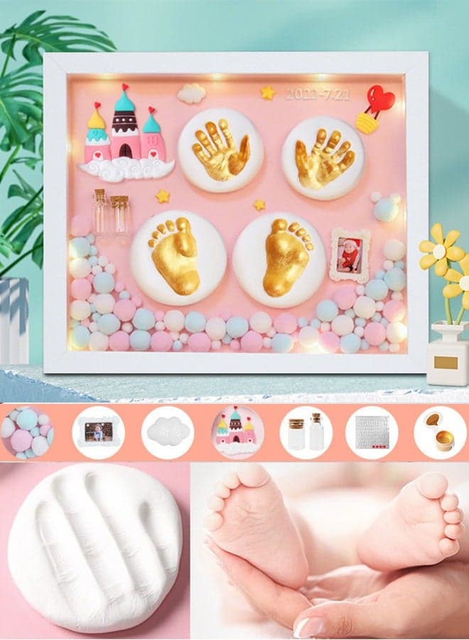 Memorial Baby Hand and Footprint Kit – Newborn Lanugo Memory Photo Frame Gift Box – Cherished Keepsake for Baby Footprints & Handprints – Perfect Baby Shower Gift Idea With Light