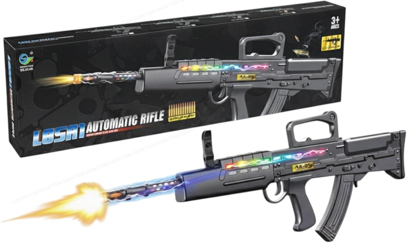 SHAKTISM L85A Musical Toy Rifle Gun with RGB Lights, Removable Barrel, Knife, Automatic Sound Effects, Target Shooting Battle Game for Kids Above 3 Years