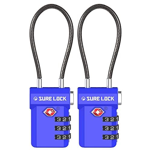 SURE LOCK TSA Approved 3-Digit Combination Luggage Locks – Open Alert Indicator, Re-settable Code with Zinc Alloy Body, Easy-Read Dials for Suitcase, Backpack, Gym Locker & Toolbox (Sky Blue 2 Pack)