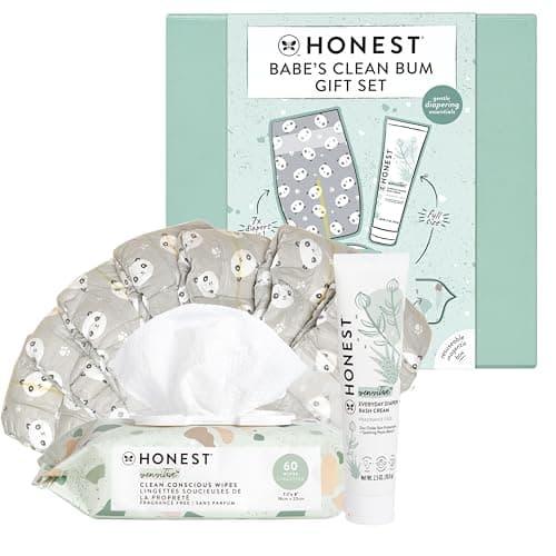 The Honest Company Babe's Clean Bum Gift Set Diapering and Newborn Essentials 99% Water Wipes 60 ct Diaper Rash Cream 2.5 oz Clean Conscious Diapers Size 1 7 ct