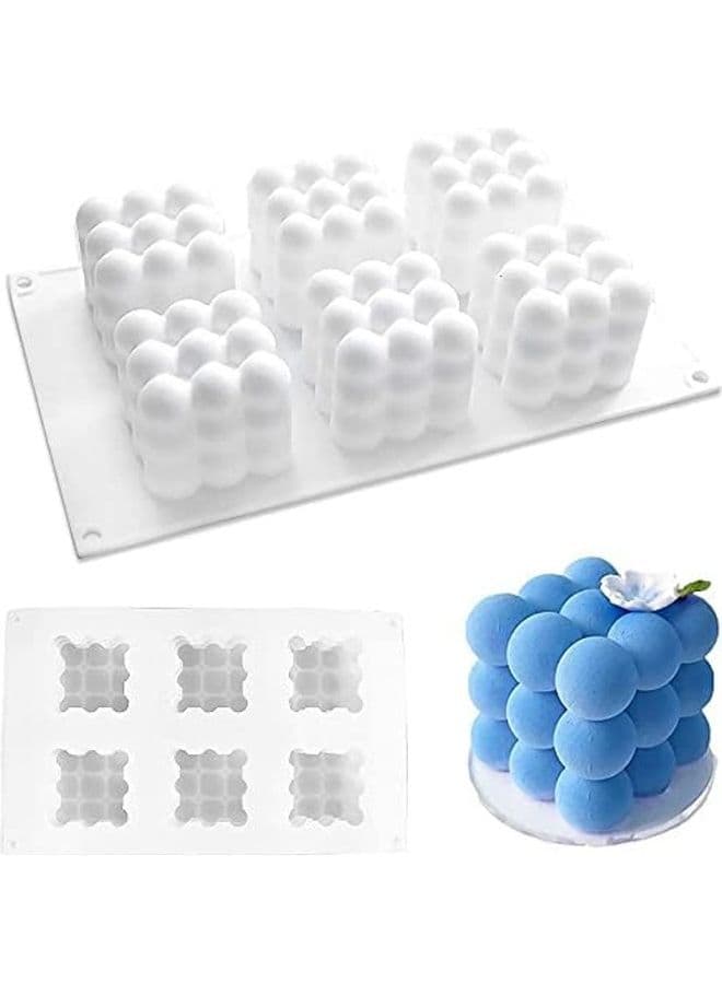 6-Cavity 3D Rubik Cube Cake Silicone Mold White 11.02 x 6.54 x 2.28inch