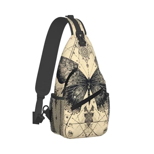 SUPLUCHOM Sling Bag Butterfly Goth Vintage Tarot Hiking Daypack Crossbody Shoulder Backpack Travel Chest Pack for Men Women