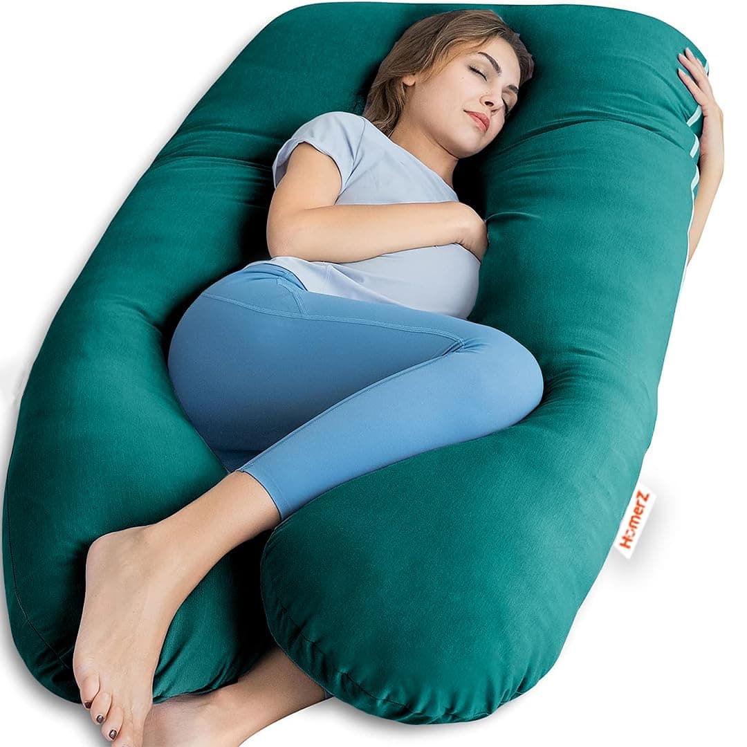 Homerz Premium Pregnancy Pillow for Pregnant Women 3 Month Warranty Maternity Pillow Pregnancy Gifts for Women Maternity Pillows for Pregnancy Sleeping Washable Velvet Cover UShaped Green