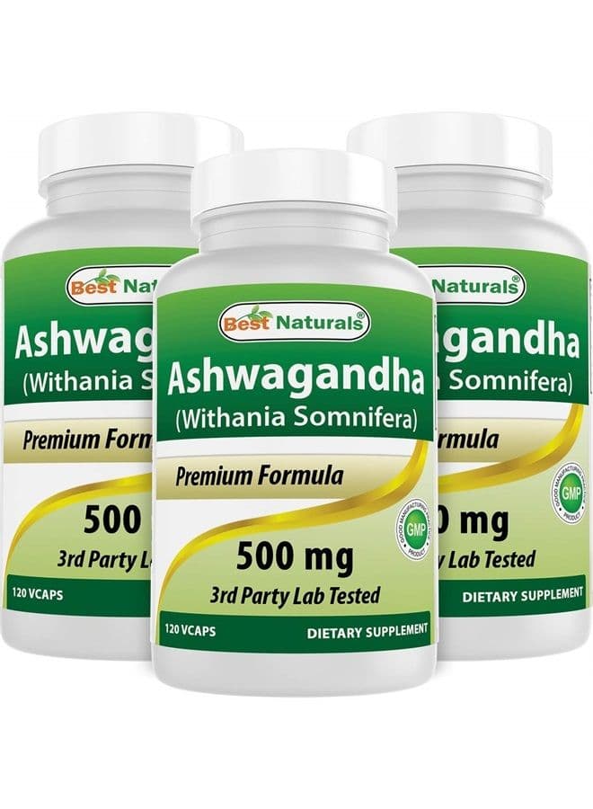 3 Pack Ashwagandha Capsules for Relaxing Stress and Mood, 500 mg, 120 Count (Total 360 Capsules)