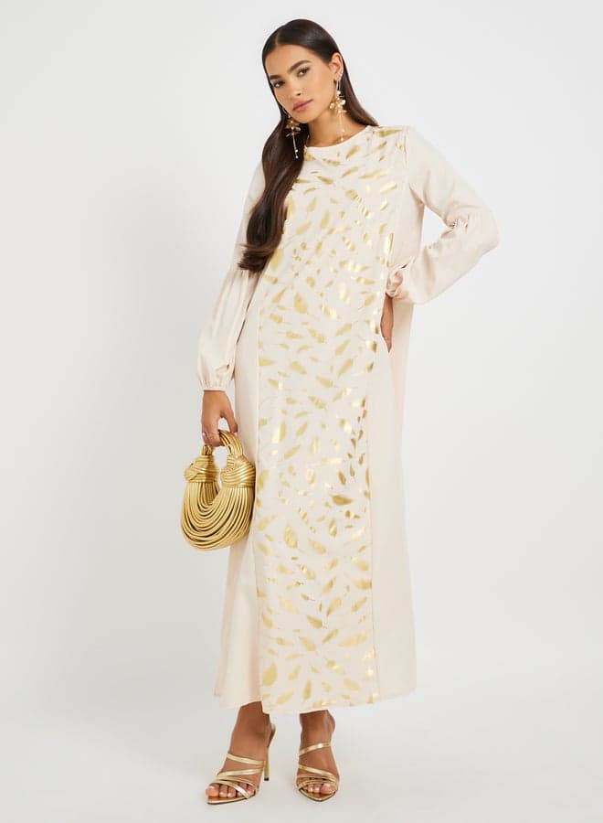 Foil Printed Cuffed Sleeves Jalabiya