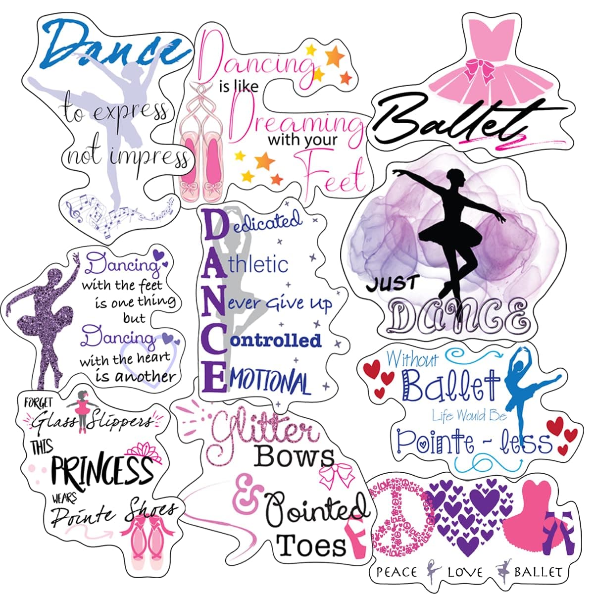 ASaBee Ballerina Stickers Perfect Ballet Gifts for Girls Waterproof Extra Sticky Durable Vinyl Work Great On Ballerina Water Bottles A Laptop Car Decal Or As Party Favors