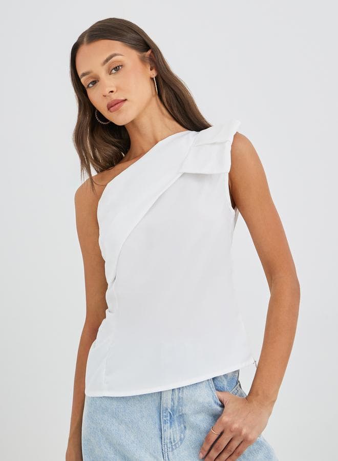 Side Ruffled Detail One Shoulder Blouse