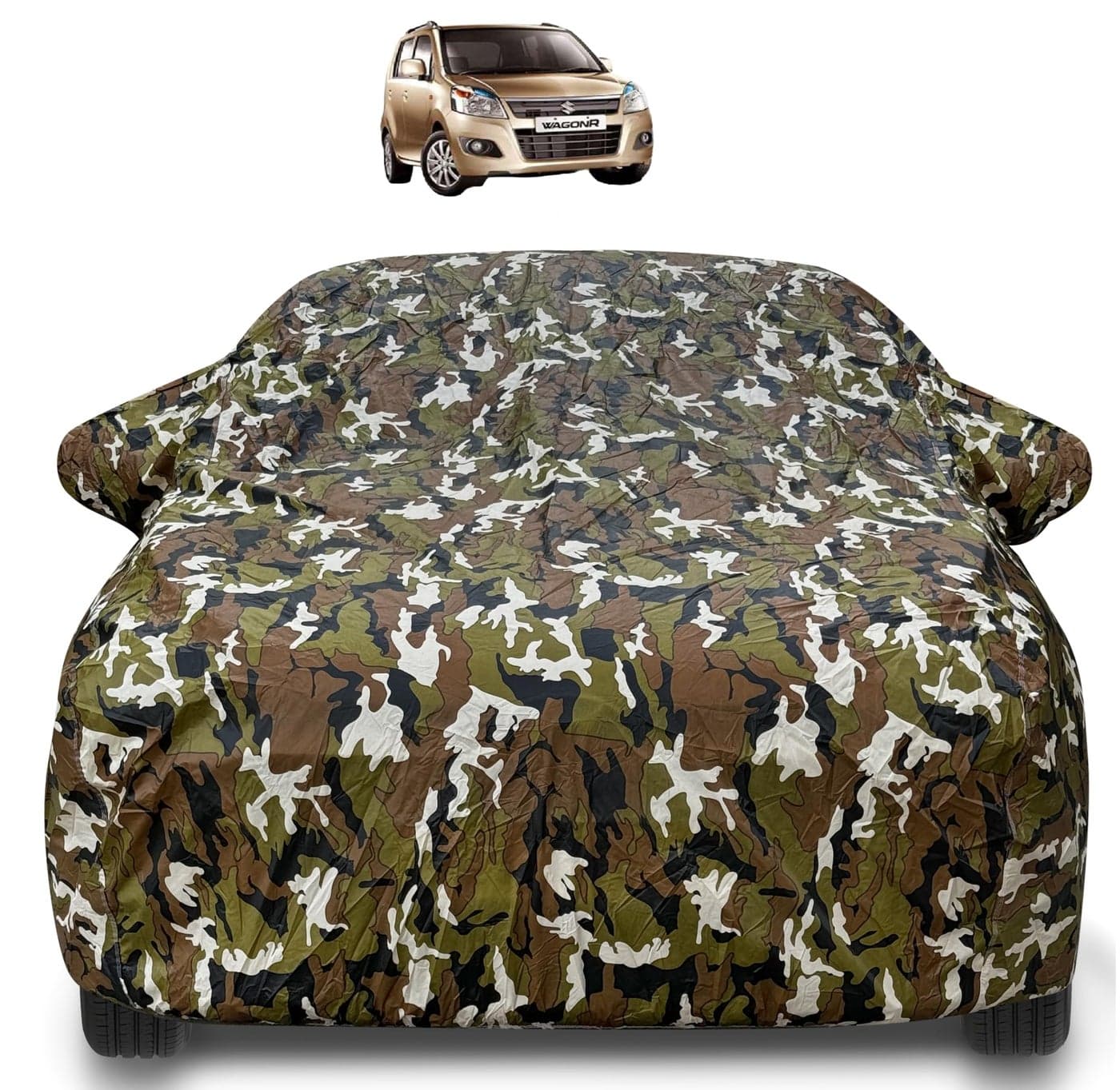 Auto Hub Waterproof Car Cover Compatible with Maruti WagonR (Model : 2000-2018) with Mirror Pockets, Soft Cotton Lining, WagonR Car Cover Waterproof, Army