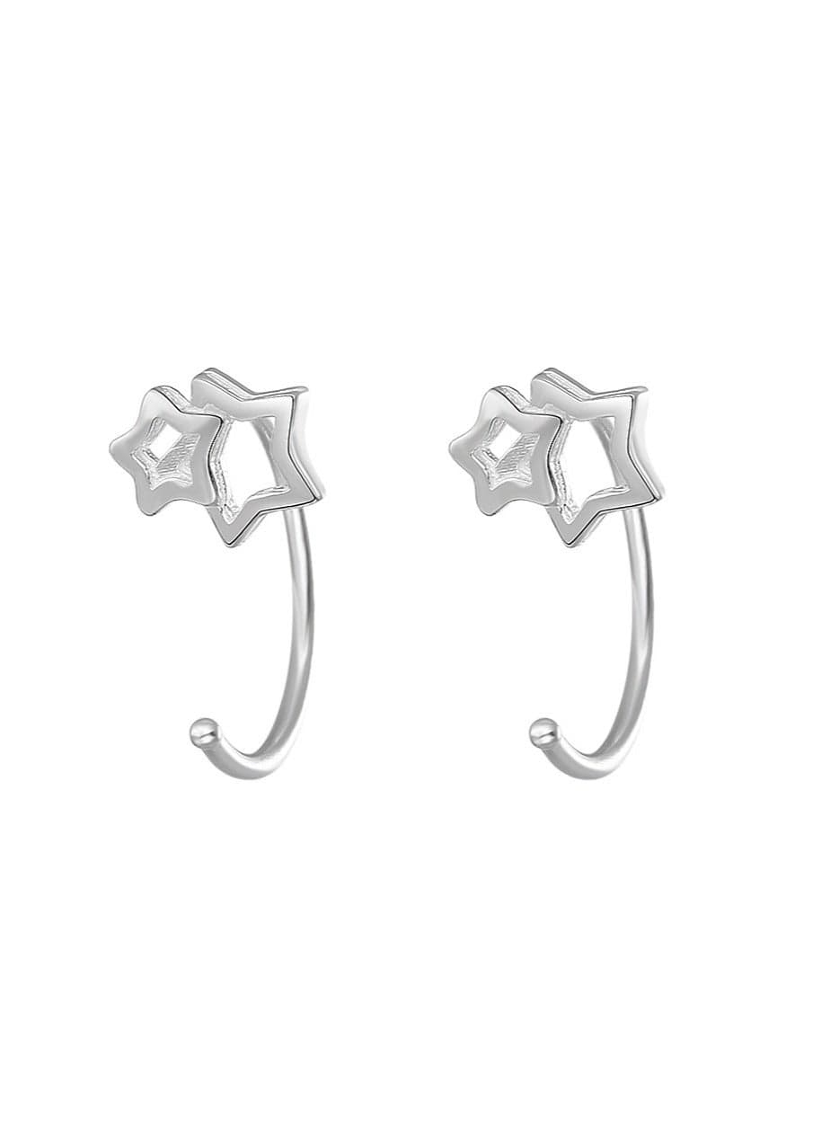 S999 pure silver earrings with cute temperament, ins non removable earrings, foot silver earrings, ear holes, anti blocking and compact earrings