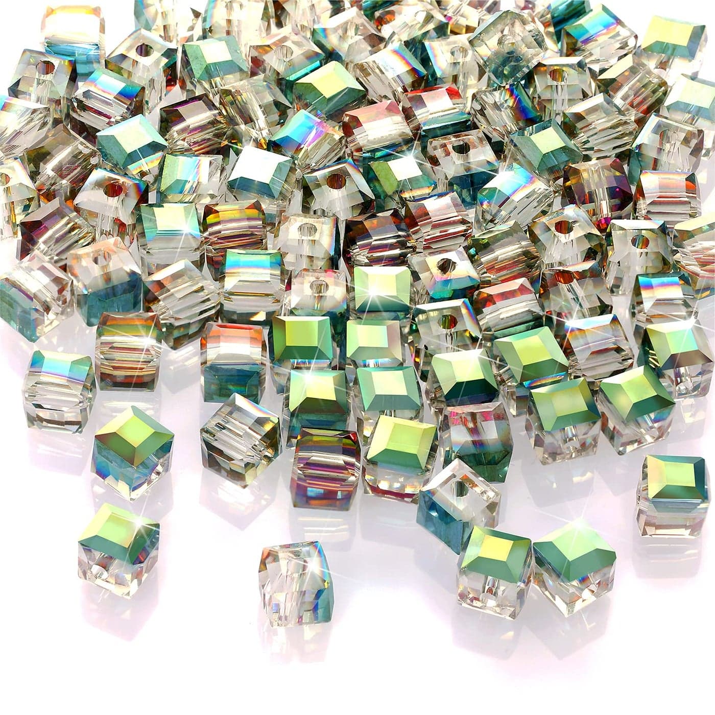 Equsion 400 Pieces Square Crystal Cube Beads 6 mm Clear Loose Beads for DIY Jewelry Crafts
