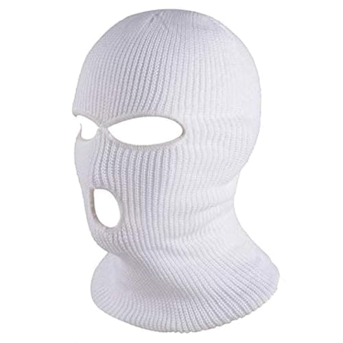 3 Hole Winter Knitted Mask, Outdoor Sports Full Face Cover Ski Mask Warm Knit Balaclava for Adult White