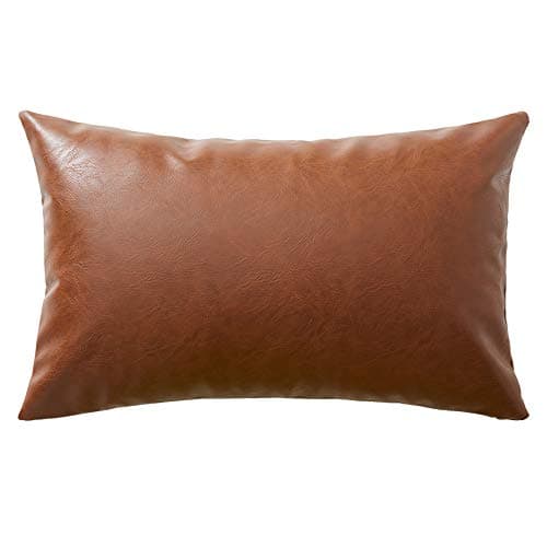 Fancy Homi Faux Leather Boho Decorative Throw Pillow Covers Thick Modern Solid Square Cushion Case Set for Couch Sofa Bedroom Car Living Room 12x20 Inch30x50 cm Brown