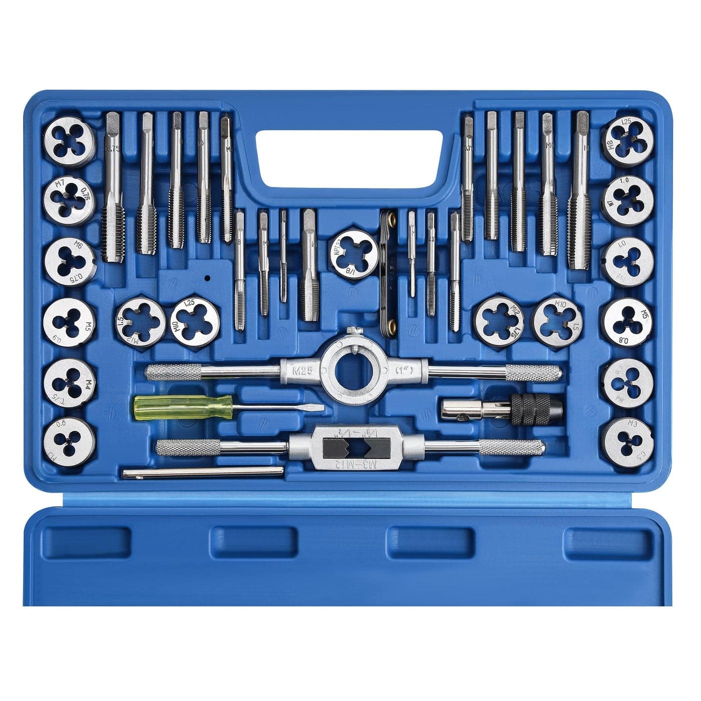 Anfrere 40pcs Metric Tap and Die Set Metric Standard Rethreading Tool Kit Coarse and Fine Threads for Cutting External and Internal Threads Essential Repair Tool Kit with Thread Wrench