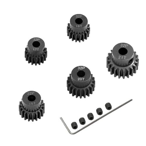 5Pack Steel Metal 32P 5mm Pinion Motor Gear Sets 17T 18T 19T 20T 21T Compatible with HPI Kyosho Losi Axial Tamiya 18 110 RC Car Monster Truck Buggy for 14 Years and Up
