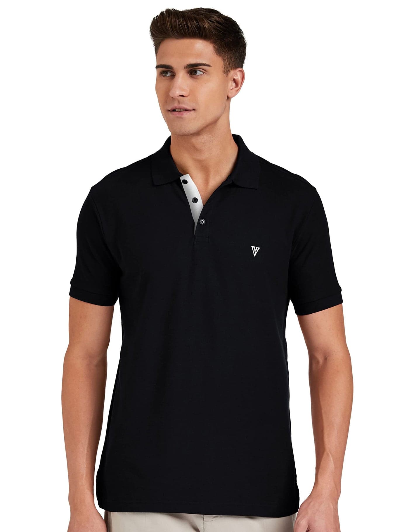 Van Heusen Athleisure Men's Solid Regular fit Polo (60032_Black_Medium)