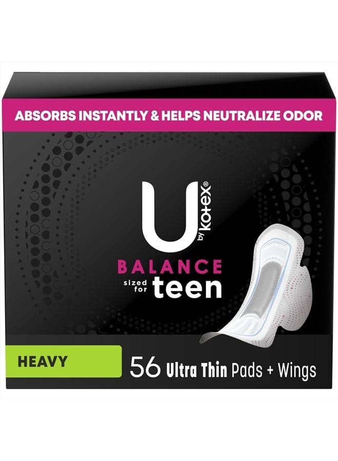 Balance Sized for Teens Ultra Thin Pads with Wings, Heavy Absorbency, 56 Count (4 Packs of 14) (Packaging May Vary)