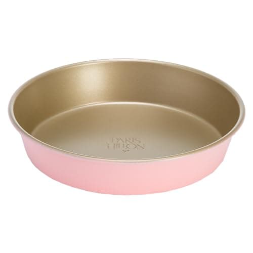 Paris Hilton Nonstick Carbon Steel Bakeware Collection, 9-Inch Round Cake Pan, Dishwasher Safe, Made without PFOA and PFAS, Pink Champagne Two-Tone