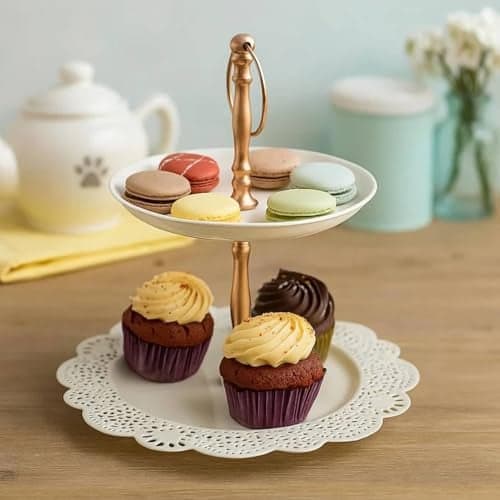 Elan Flourish 2-Tier Cupcake Stand | Desserts Candy Fruits Dry Fruits Plates |Stands for Wedding Birthday Tea Party | Decorative Serving Easy to Assemble | Latest Cake Stand for Decoration (Ivory)