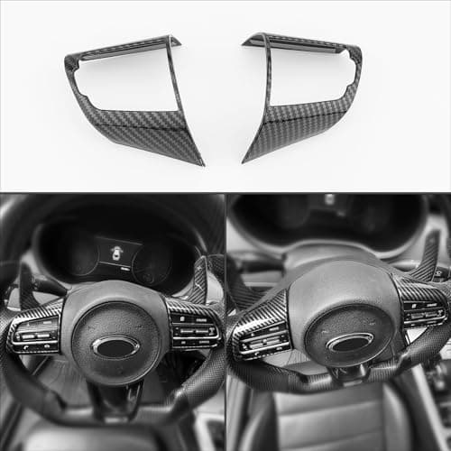 JUIVEEL Carbon Fiber Car Steering Wheel Button Panel Frame Cover Decor Sticker Compatible with Kia Stinger 2017-2024 Accessories