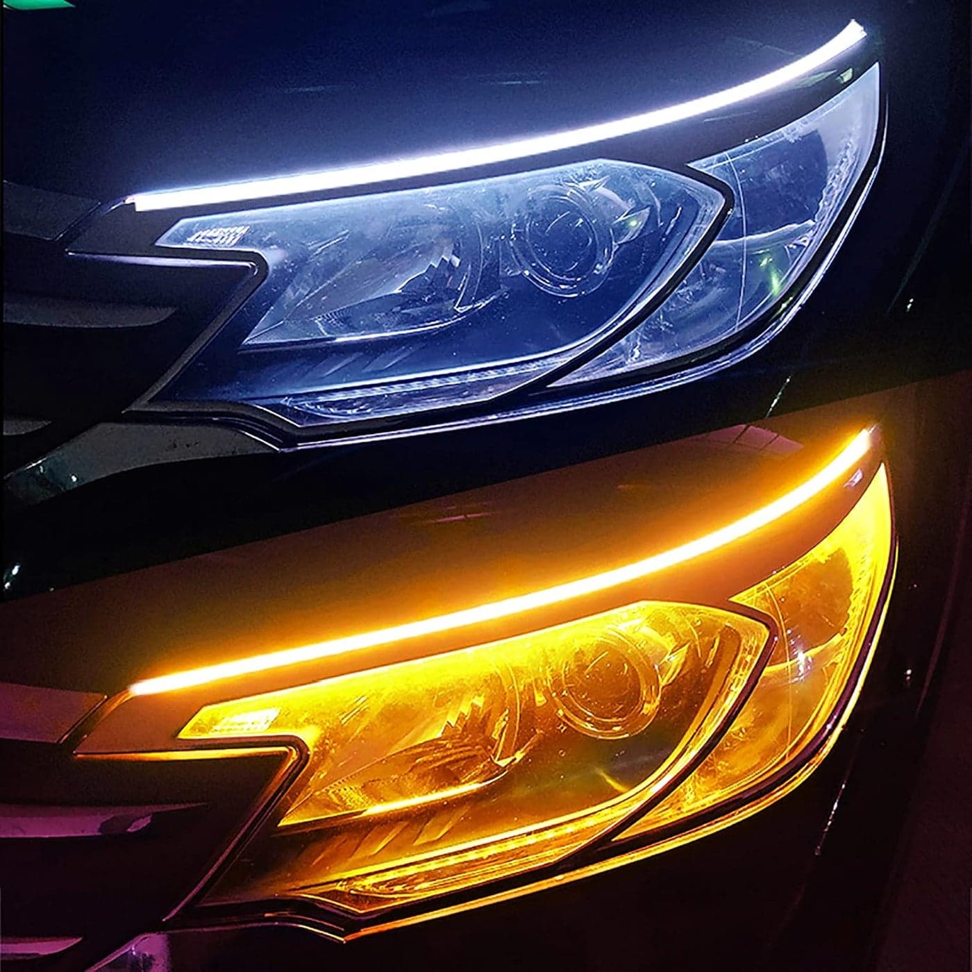 Vilihkc 2pcs LED DRL Car Daytime Running Light Flexible Waterproof Strip Auto Headlights White Turn Signal Yellow Brake Flow Lights 12V