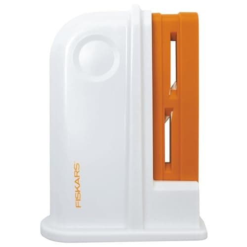 Fiskars Universal Scissor Sharpener for Right and LeftHanded PeopleScissorsn Ceramic Grinding HeadsPlastic casing WhiteOrange 1020499
