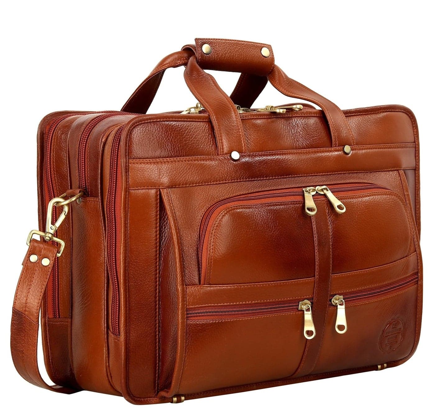 Da leather villa Lv Top Grain Natural Leather Office Leather Laptop Shoulder Bag For Men Office Use Laptop Compartment Size H16 X L12 X W6 Inch|26 Liters (Tan)