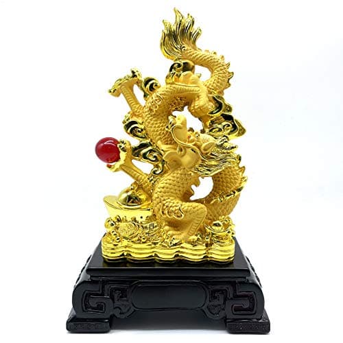 FUNSXBUG 11 Inch Chinese Feng Shui Dragon Statue Sculpture Figurines Feng Shui Decor Home Office Decoration Tabletop Decor Ornaments Good Lucky Gifts