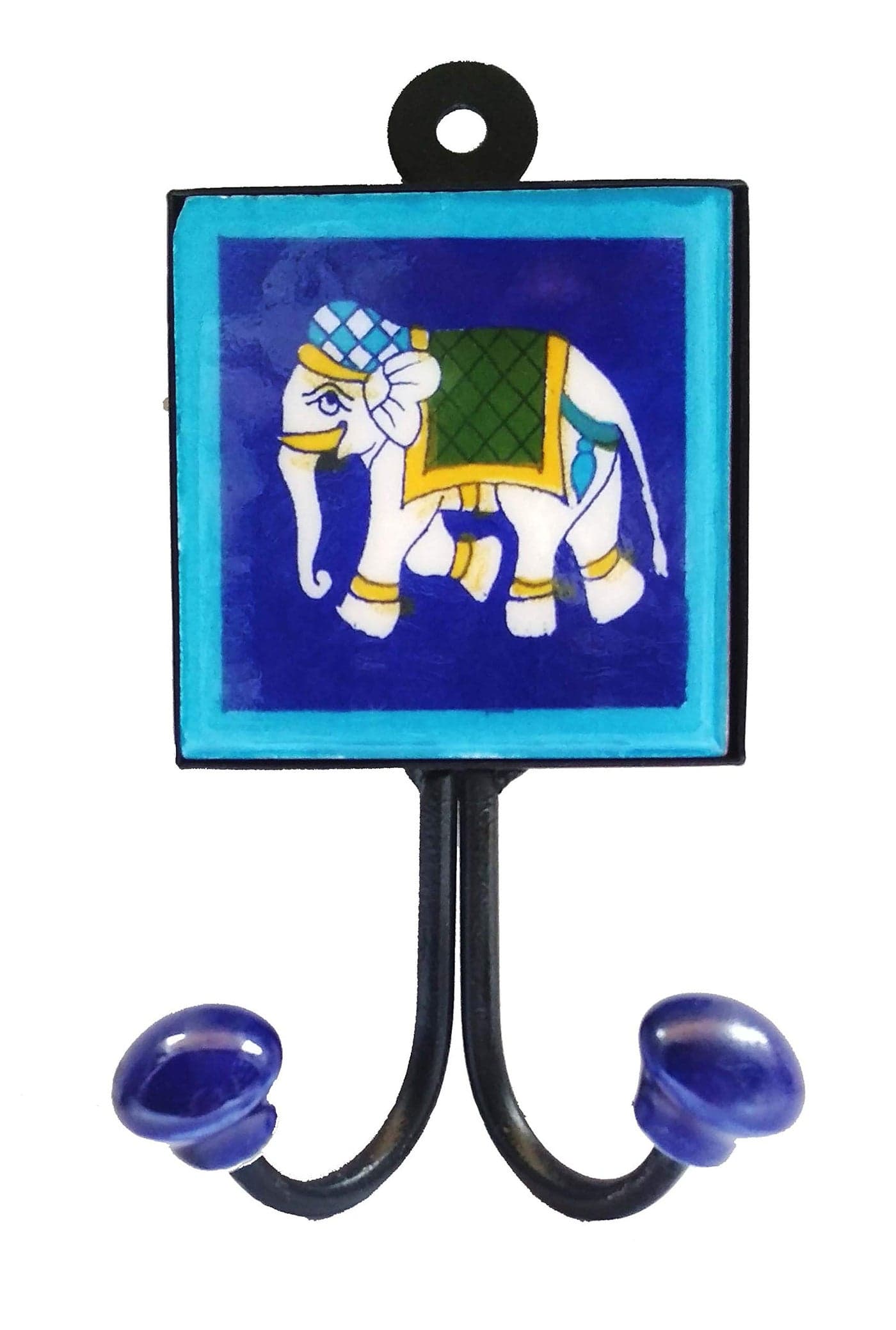 Shiv Kripa Blue Pottery Decorative Ceramic Tile Wall Hook (Multicolour)