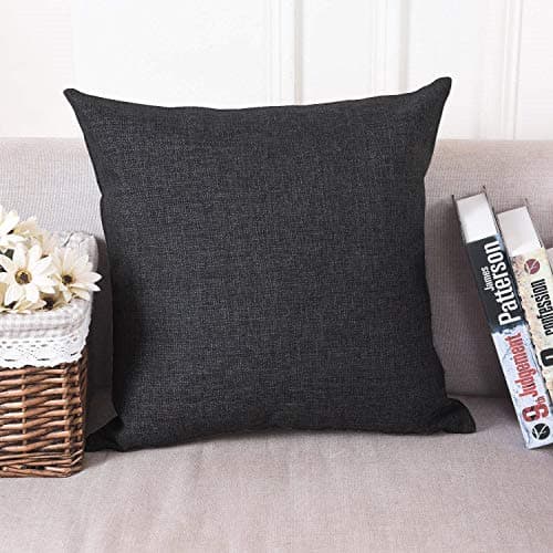 Khooti Decorative Jute Square Cushion Cover Throw Pillow Cover for Living Room Couch Diwan Single Seater Sofa, Modern Boho Small 12 x 12 Inches / 30 x 30 cm (Colour - Dark Grey)(Set of 1 Piece)-50 TC