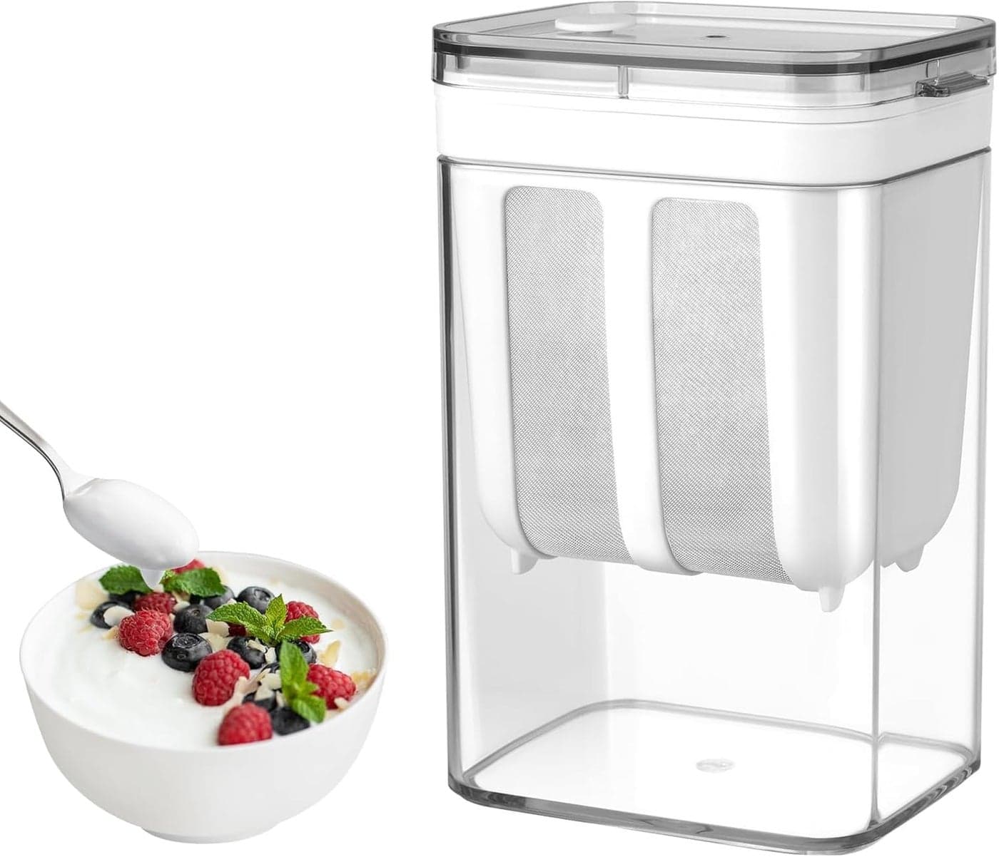 Greek Yogurt Maker Strainer 1100 ml Hung Curd Strainer Box Fine Mesh Curd Strainer with Lid Homemade Yogurt Cheese Thick Greek Yogurt Soybean Milk Paneer