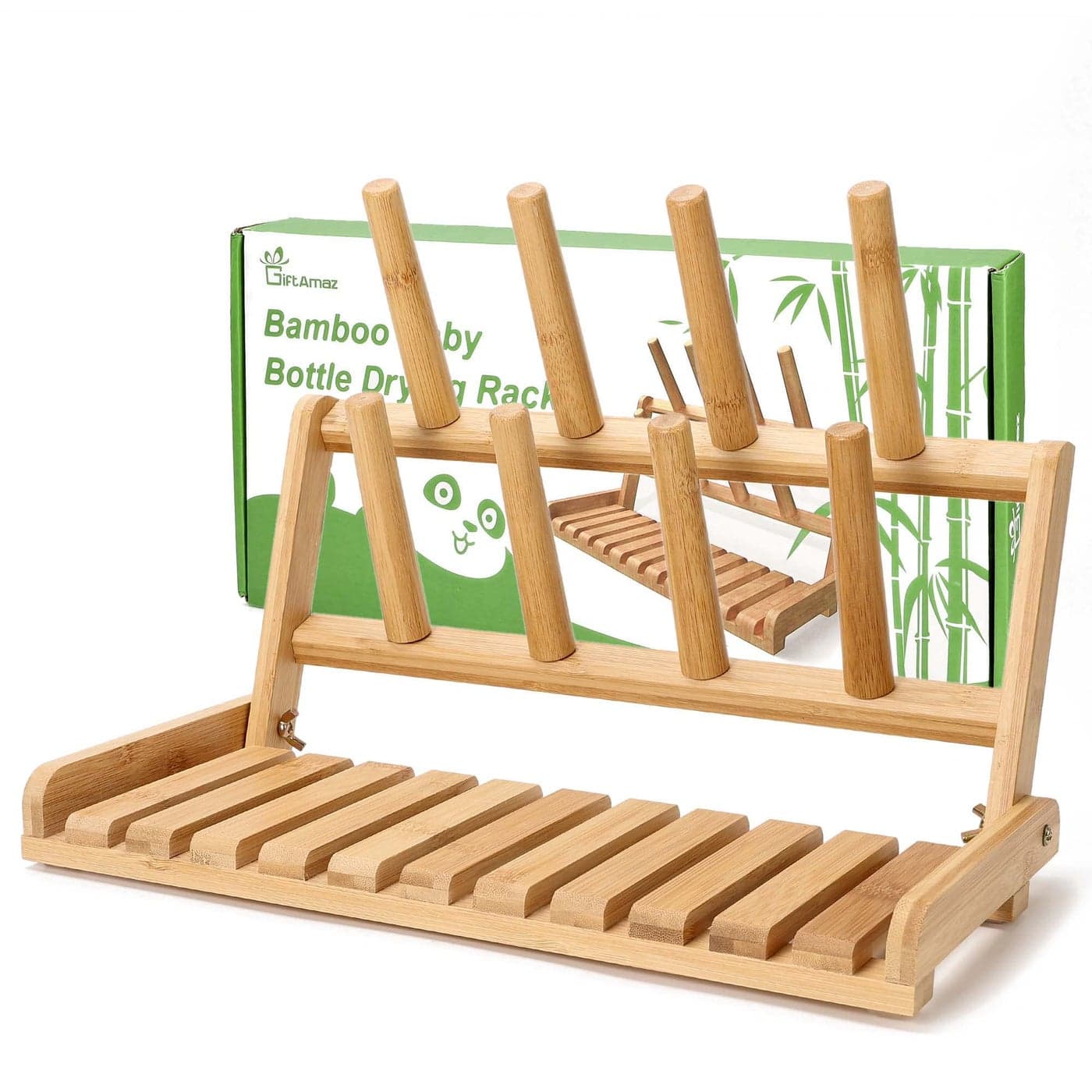 GiftAmaz Bamboo Baby Bottle Drying Rack Space Saving Countertop Bottle Holder Portable Dryer Rack Organizer for Baby Bottles Cups Pacifiers and Accessories Birthday Box for Women Mother Mom