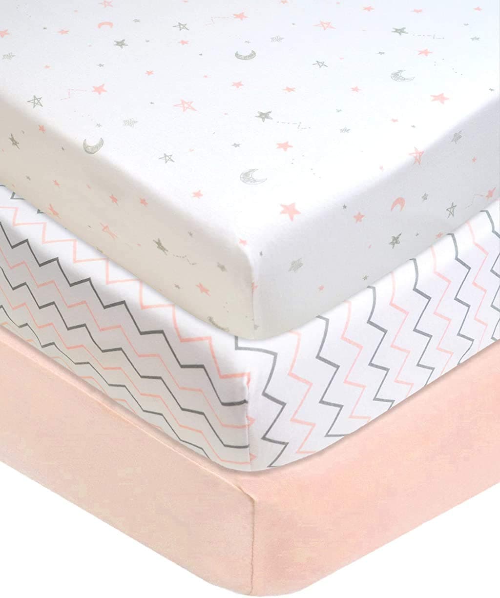 American Baby Company 3 Pack Fitted Crib Sheets 28 x 52 Soft Breathable Neutral 100 Cotton Jersey Sheet Blush Pink StarZigzag for Boys and Girls Fits Crib and Toddler Bed mattresses