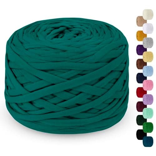 LEREATI 285g T-Shirt Yarn for Crocheting 109 Yards Elastic Ribbon Thick Fabric, Knitting for Crochet Bag, Blanket, Basket, DIY Projects, Home Decor (Lake Green)