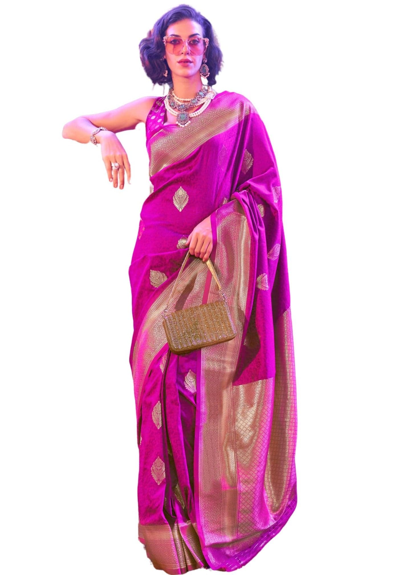 SGF11 Women's Kanjivaram Pure Soft Silk Handloom Saree For Women Pure Zari With Blouse Piece (Dark Pink)