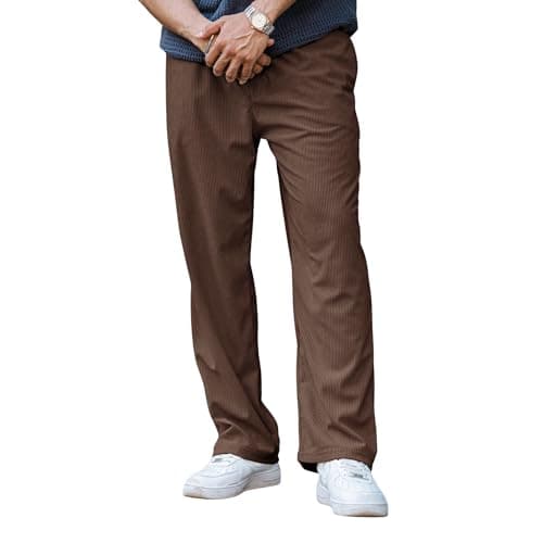 SWADESI STUFF Men's Corduroy Trousers – Mid-Rise Straight Fit Pants with Self Design | Premium Cotton Corduroy | Lasting Color | Comfortable 280 GSM Fabric (in, Alpha, M, Standard, Brown)