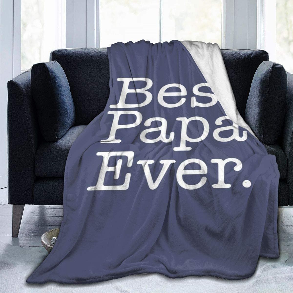 Carwayii Flannel Throw Blanket Blue Best Papa Ever Graphic 50x40 inch Lightweight for Fathers Day Birthday Christmas
