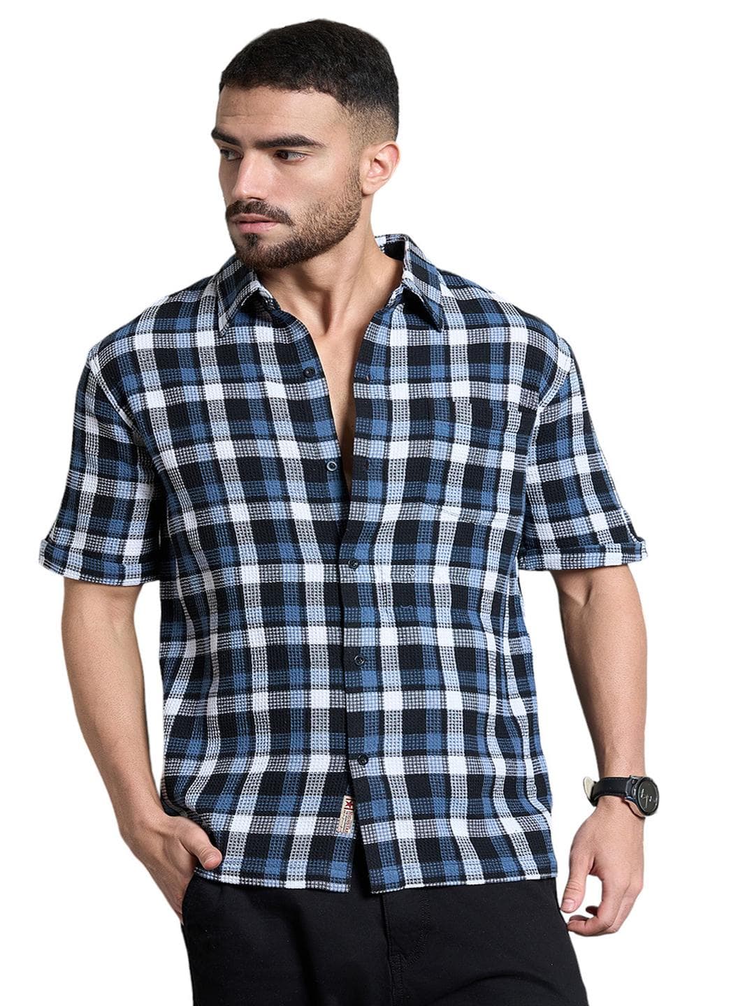 Relaxed Multicolor Waffle Shirt for Men, Half Sleeve and Trendy